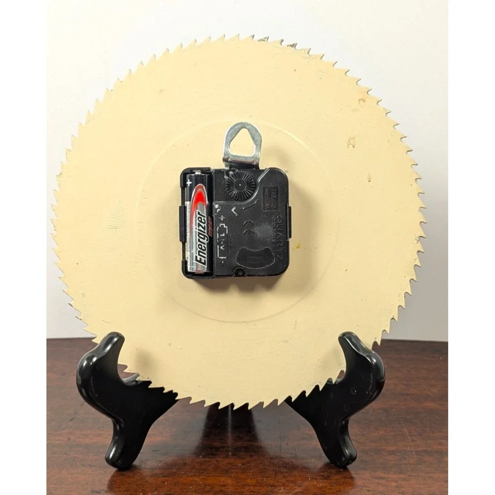 Hand Painted Circular Saw Blade Wall Clock Rustic Cabin Mountain Folk Art 8in